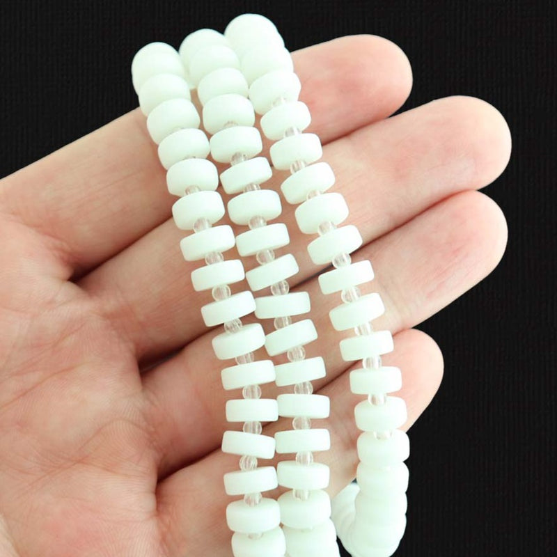 Heishi Cultured Sea Glass Beads 9mm x 6mm - White - 1 Strand 36 Beads - U178