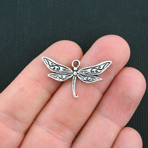 8 Dragonfly Antique Silver Tone Charms - SC3501