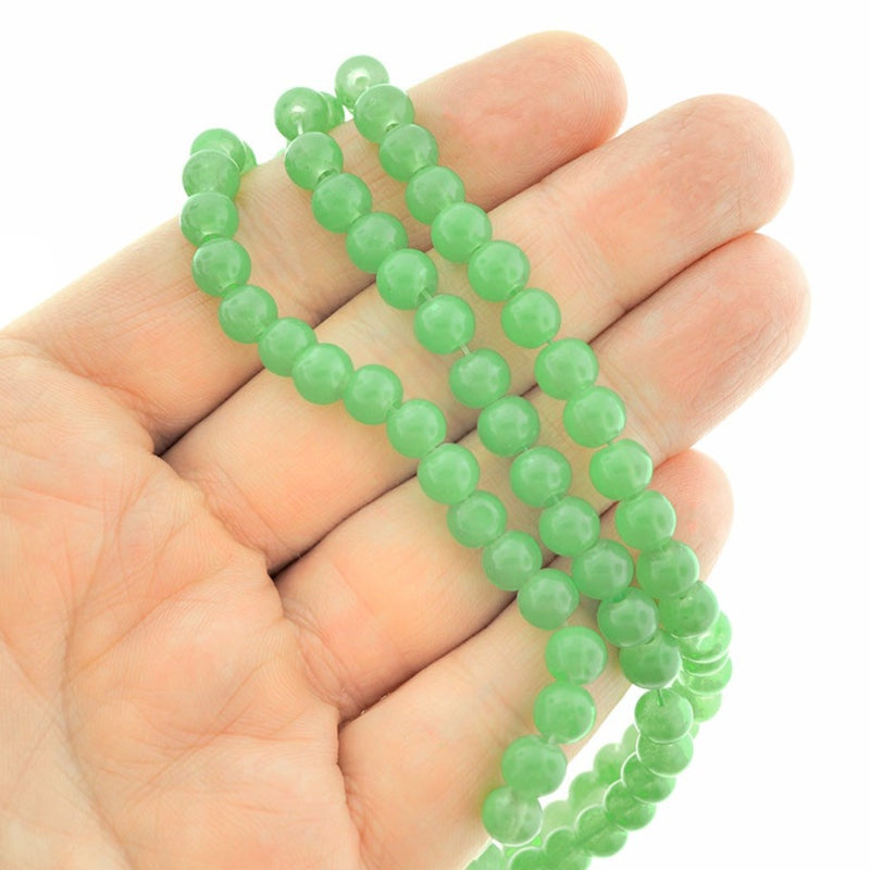 Round Glass Beads 6mm - Polished Green - 1 Strand 180 Beads - BD1989