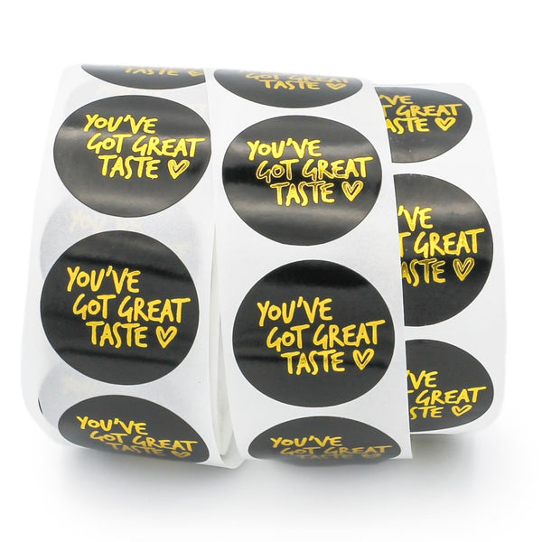 100 Black You've Got Great Taste Self-Adhesive Paper Gift Tags - TL150