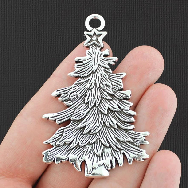2 Christmas Tree Antique Silver Tone Charms - SC6695