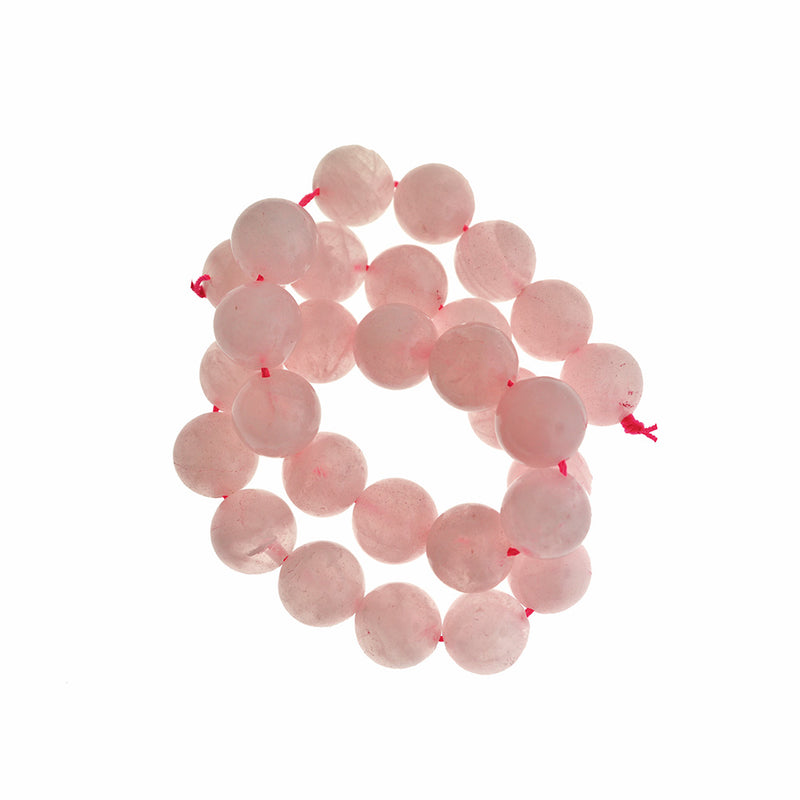 Round Natural Rose Quartz Beads 14mm - Petal Pink - 1 Full Strand 28 Beads - BD1705