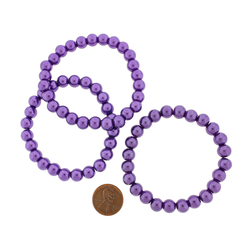 Bracelet Perles de Verre Rondes - 55mm - Violet Métallique - 1 Bracelet - BB123