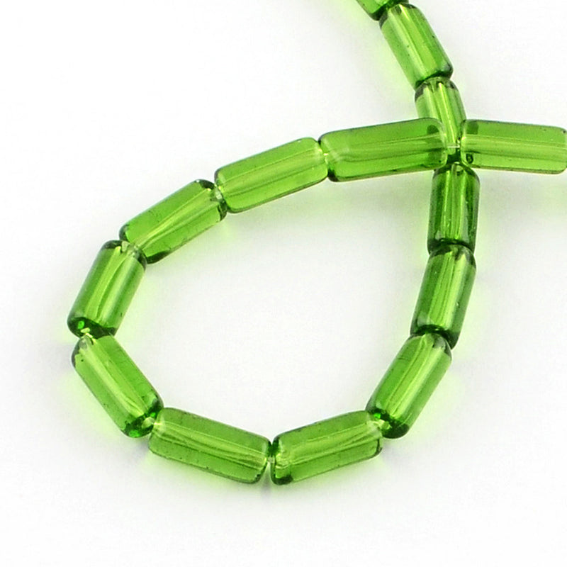 Tube Glass Beads 10mm x 4mm - Spring Green - 1 Strand 32 Beads - BD1074