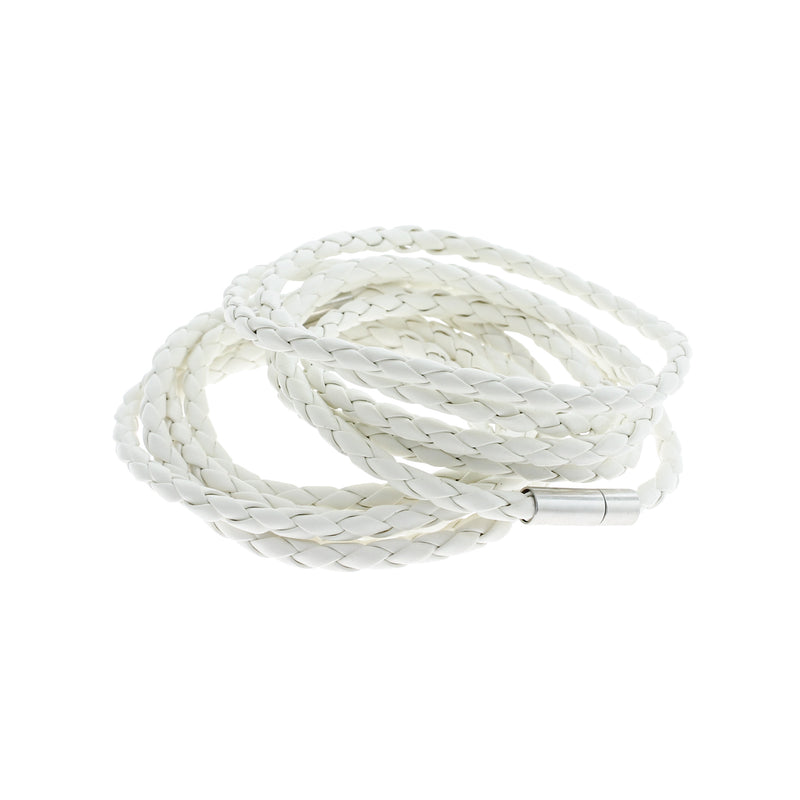 White Faux Leather Wrap Bracelet 40.1" - 4mm - 5 Bracelets - N785