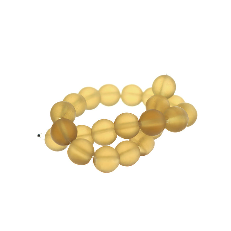 Round Cultured Sea Glass Beads 10mm - Frosted Yellow - 1 Strand 19 Beads - U247