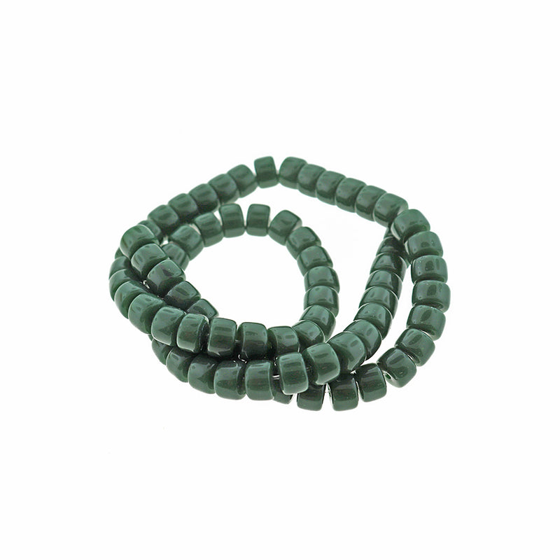 Column Glass Beads 8mm x 5mm - Dark Green - 1 Strand 69 Beads - BD2386