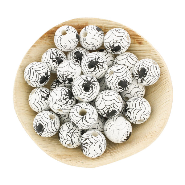 Spacer Wooden Beads 16mm - White Spider Web - 10 Beads - BD1106