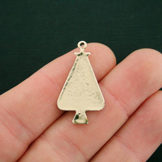 4 Christmas Tree Gold Tone Enamel Charms - E548