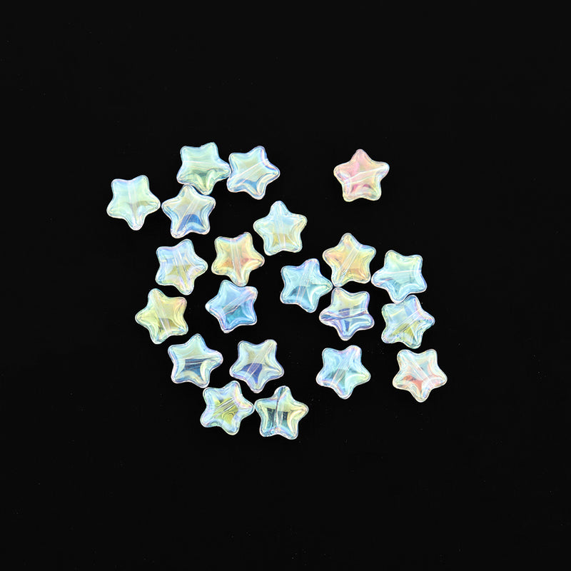Perles de Verre Étoile 8mm - Clair Galvanisé - 10 Perles - BD2601