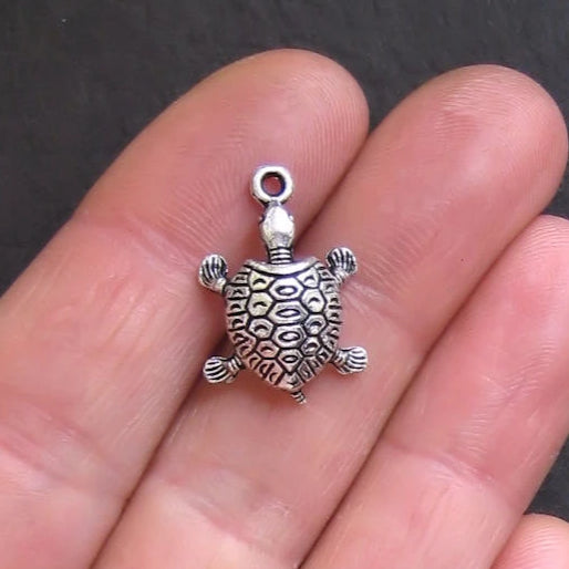 8 Turtle Antique Silver Tone Charms - SC517