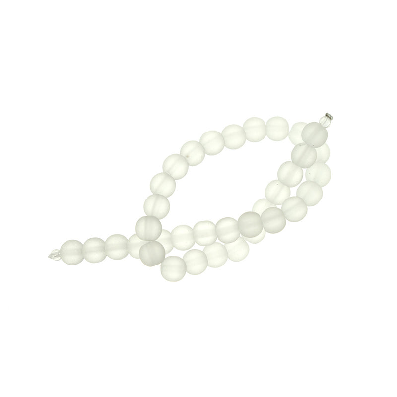 Perles rondes en verre de mer de culture 6 mm - Blanc givré - 1 rang 32 perles - U222