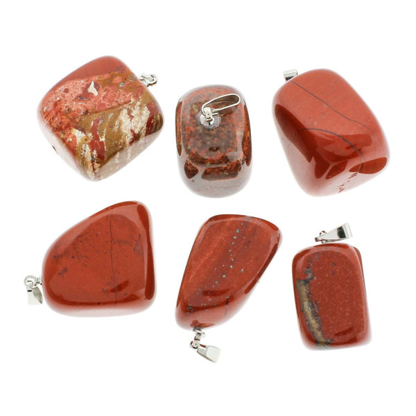 2 pendentifs en pierre gemme de jaspe rouge naturel 3D - GEM137