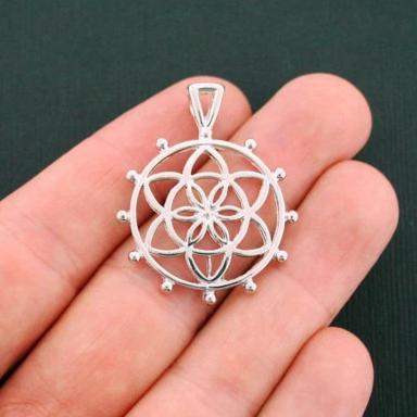 4 Flower of Life Antique Silver Tone Charms - SC5936