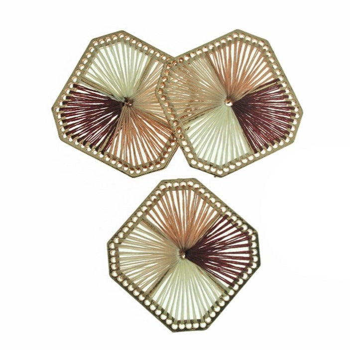 2 Brown Woven Square Gold Tone Pendants - TSP316