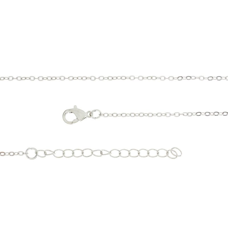 Silver Tone Cable Chain Connector Necklaces 16" Plus Extender - 1.5mm - 10 Necklaces - N150