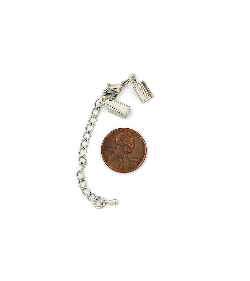 VENTE Chaîne d'extension de ton argent antique avec fermoir mousqueton, goutte de chaîne et 2 extrémités de cordon - 84 mm x 2,1 mm - 6 pièces - FD749