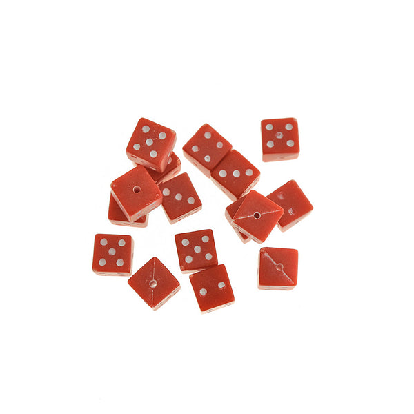 Cube Acrylique Perles 10mm - Dé Rouge - 50 Perles - BD2801