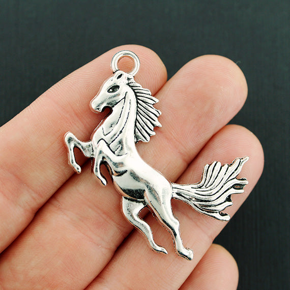 2 Horse Antique Silver Tone Charms - SC699