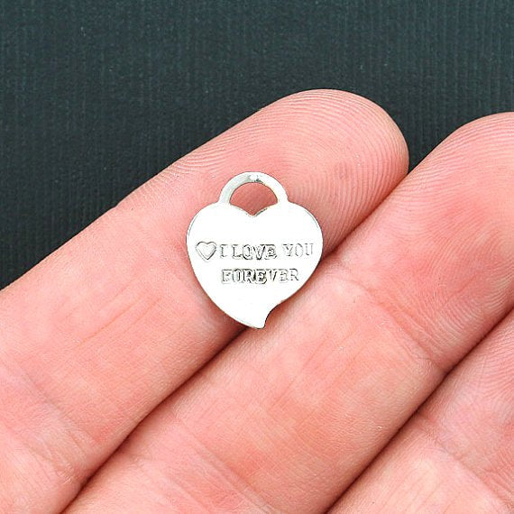 SALE 10 I Love You Forever Heart Antique Silver Tone Charms - SC506