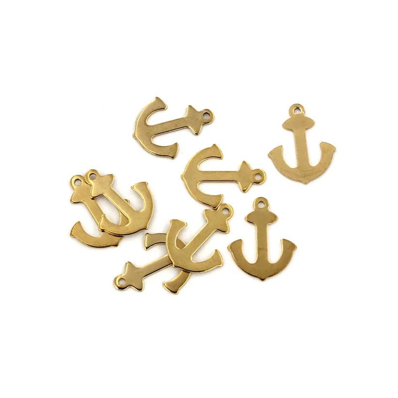 5 Anchor Gold Tone Stainless Steel Charms 2 Sided - MT605