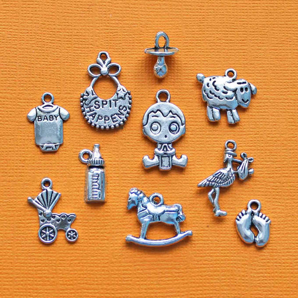 Baby Charm Collection Antique Silver Tone 10 Charms - COL019