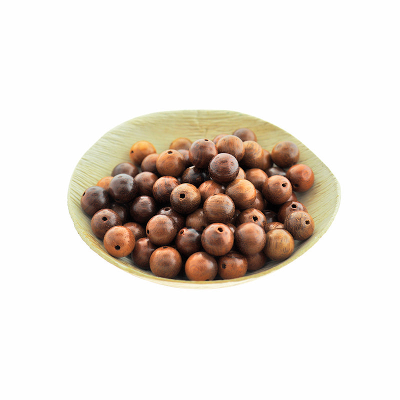Perles Rondes en Bois 10mm - Brun Terre de Sienne - 50 Perles - BD2626