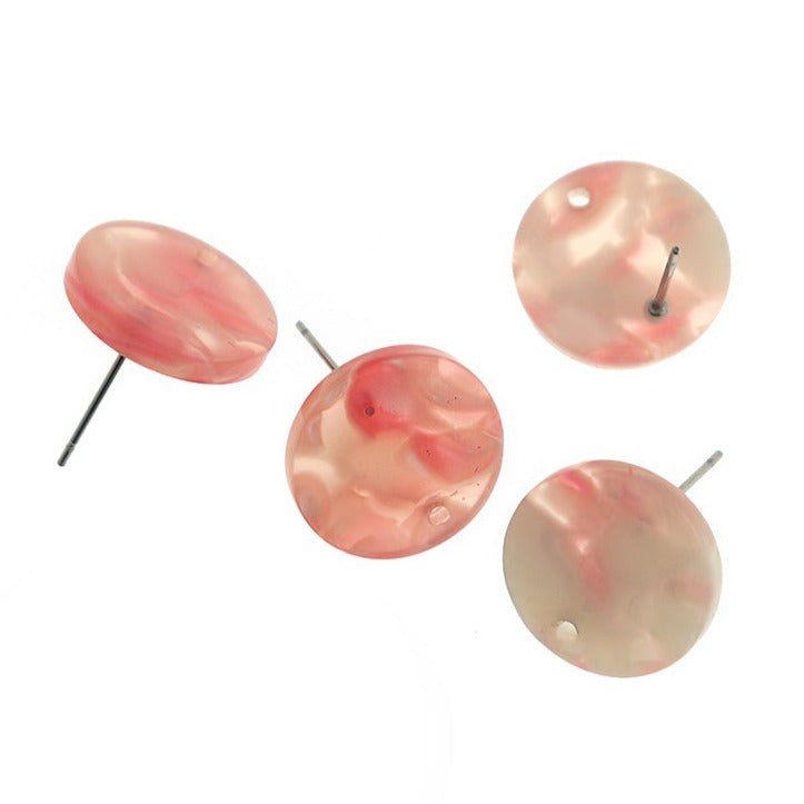 Resin Stainless Steel Earrings - Pink Swirl Studs With Hole - 15.5mm x 2.5mm - 2 Pieces 1 Pair - ER485