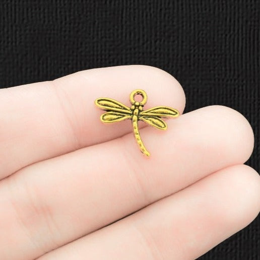 12 Dragonfly Antique Gold Tone Charms - GC229