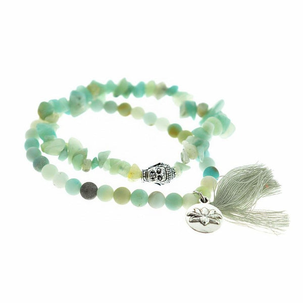 Bracelets en perles d'amazonite naturelle - 65 mm - Bleu pastel et vert - 1 lot de 2 bracelets - N753