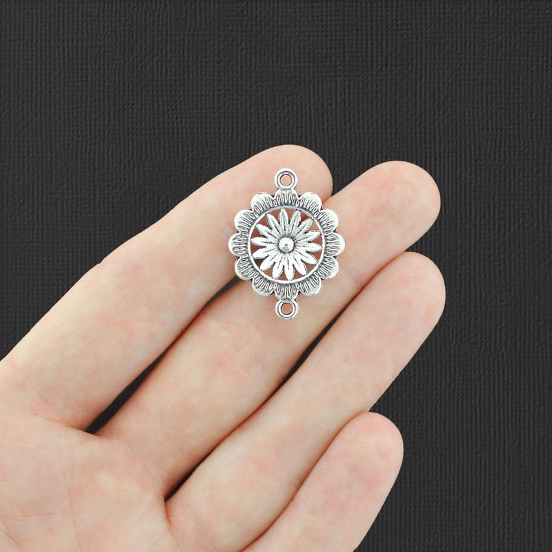 5 Flower Connector Antique Silver Tone Charms - SC6657