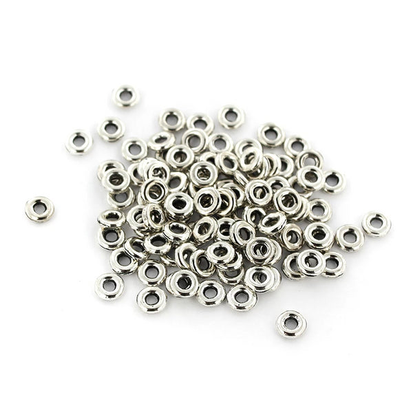 Flat Round Spacer Beads 5mm - Silver Tone - 200 Beads - SC7700