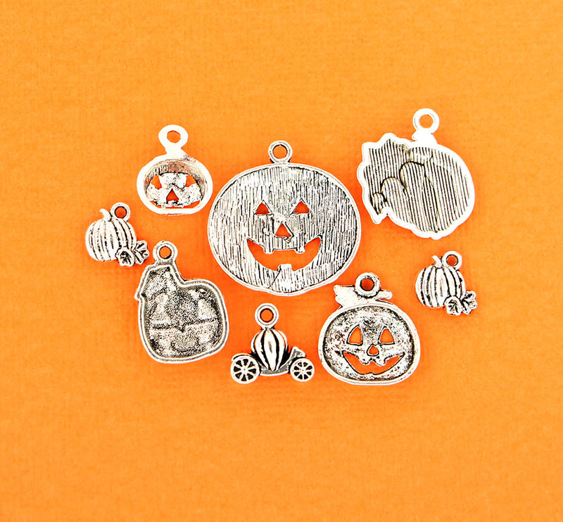 Pumpkin Charm Collection Antique Silver Tone 8 Charms - COL113