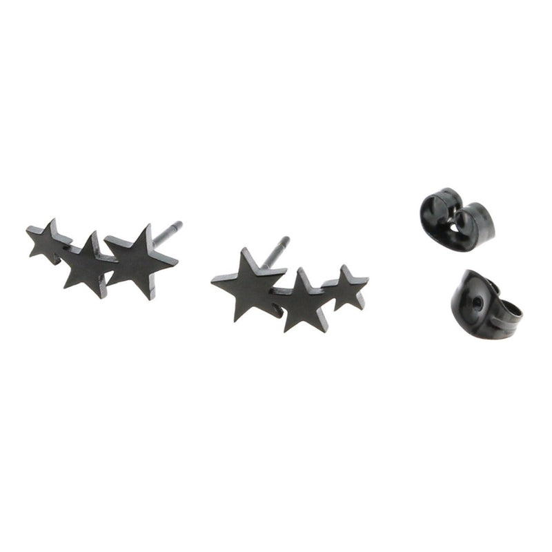 Boucles d'Oreilles en Acier Inoxydable Noir Gunmetal - Clous Étoiles - 12mm x 6mm - 2 Pièces 1 Paire - ER071