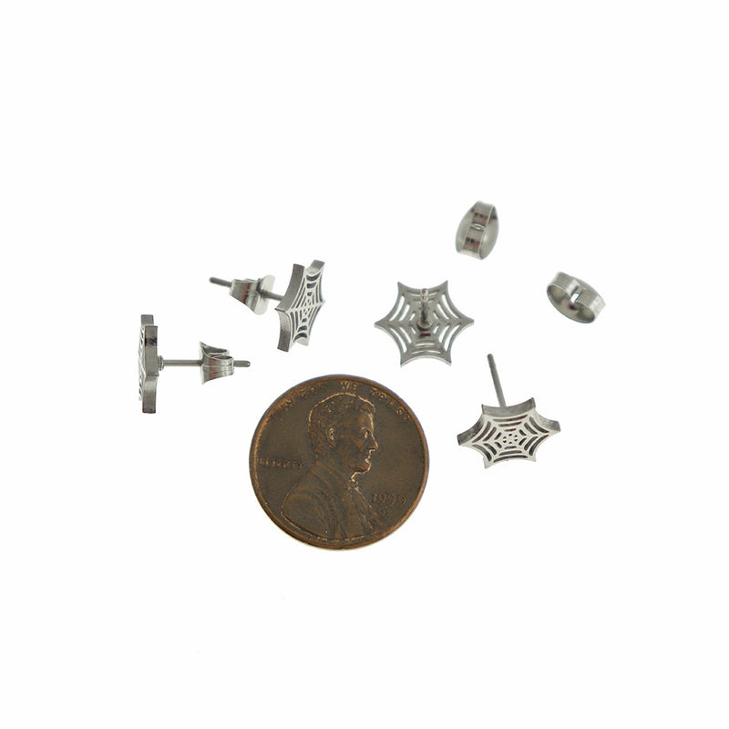 Boucles d'oreilles en acier au titane - Goujons en toile d'araignée - 9 mm - 2 pièces 1 paire - ER774