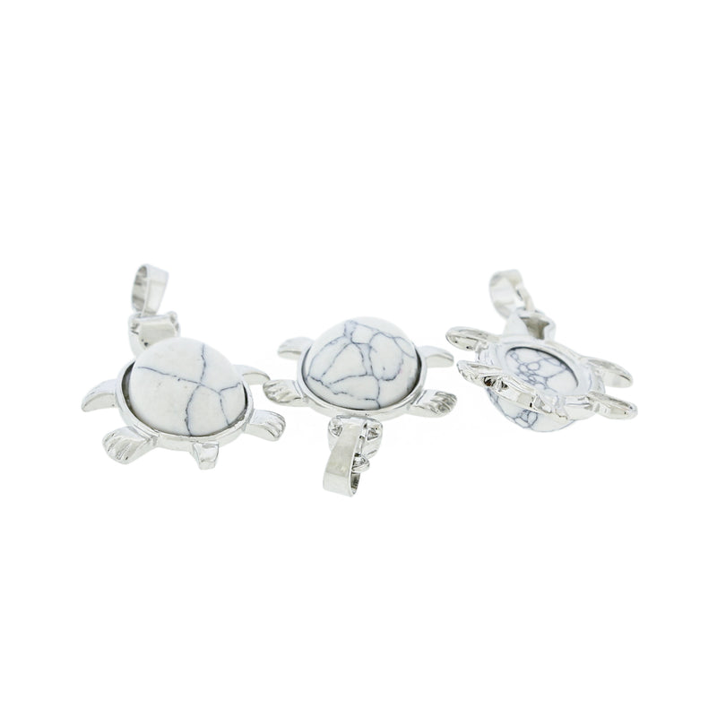 Natural White Turquoise Gemstone Turtle Pendant - GEM151