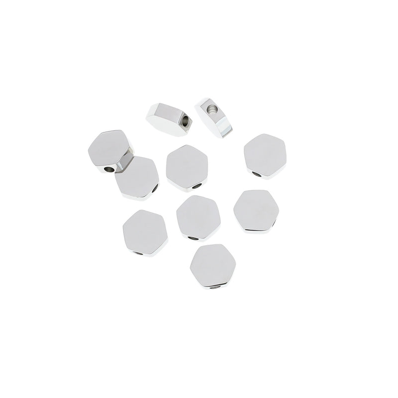 Hexagon Stainless Steel Spacer Beads 8mm x 8mm - Silver Tone - 2 Beads - MT416
