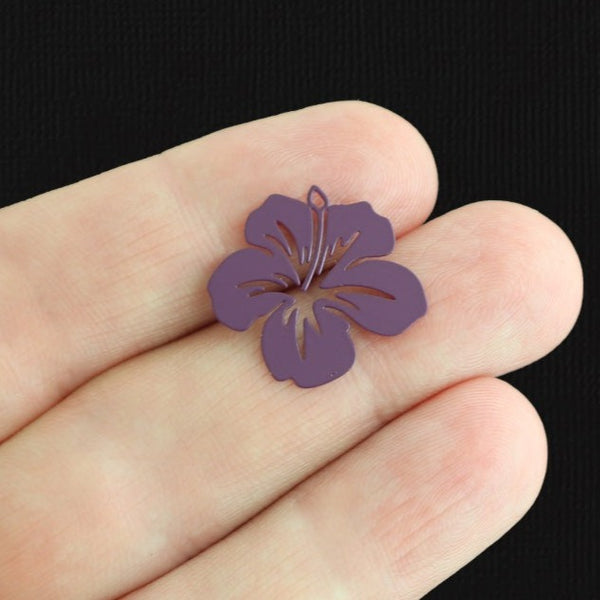 6 Filigree Flower Purple Enamel Copper Charms 2 Sided - E1469