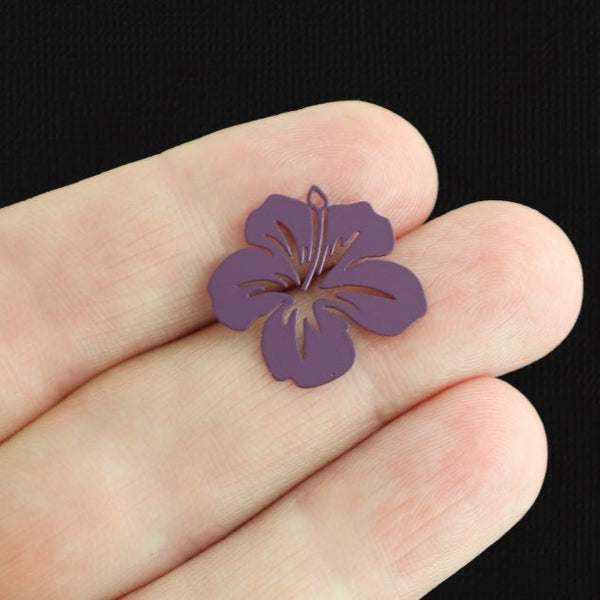 6 breloques filigrane fleur violet émail cuivre 2 faces - E1469