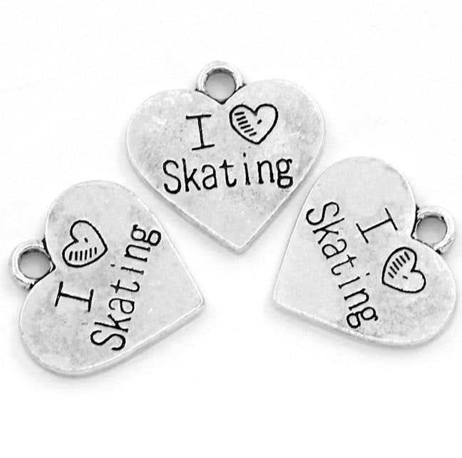 4 Love Skating Antique Silver Tone Charms 2 faces - SC1055