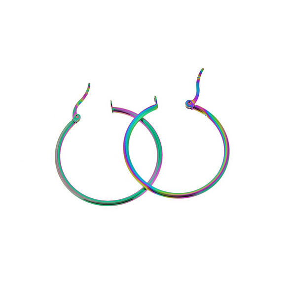 Hoop Earrings - Rainbow Electroplated Stainless Steel - Lever Back 35.5mm - 2 Pieces 1 Pair - Z1417