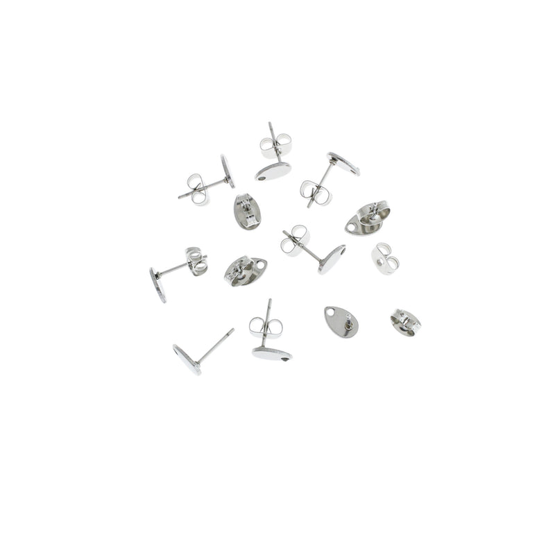 Stainless Steel Earrings - Teardrop Stud Bases - 8mm x 5mm - 2 Pairs - ER161