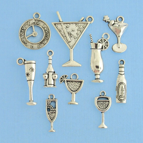 Happy Hour Charm Collection Antique Silver Tone 10 Different Charms - COL145