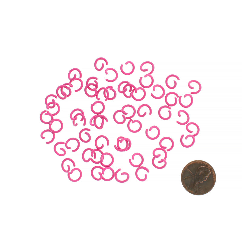Pink Enamel Plated Jump Rings 8mm x 1.2mm - Open 16 Gauge - 50 Rings - J039
