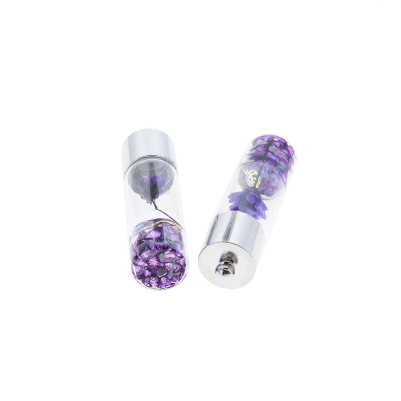 2 Purple Floral Glass Wish Bottle Pendants 3D - Z757