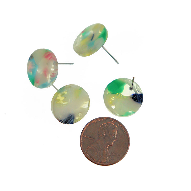 Boucles d'oreilles en acier inoxydable en résine - Pastel Rainbow Swirl Studs With Hole - 15,5 mm x 2,5 mm - 2 pièces 1 paire - ER487