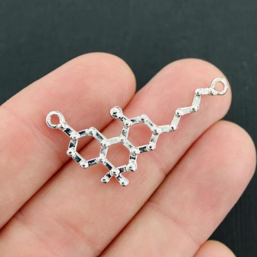 6 THC Molecule Molecule Antique Silver Tone Charms 2 Sided- SC2789