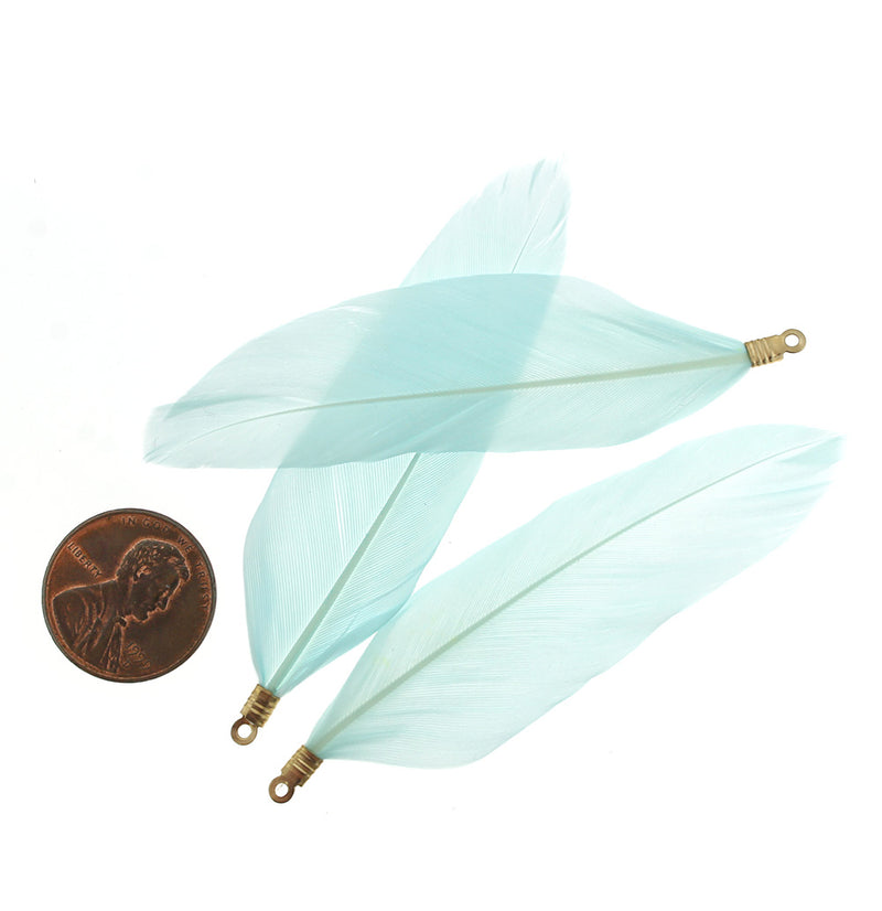 Feather Pendants - Gold Tone and Blue - 8 Pieces - Z1015