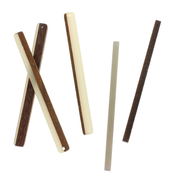 2 Charms Rectangle Gouttes Bois Naturel et Résine Blanche 71mm - WP453