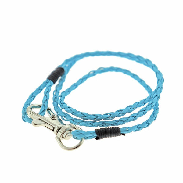 Bracelet Wrap Simili Cuir Bleu 23" - 3mm - 1 Bracelet - N659
